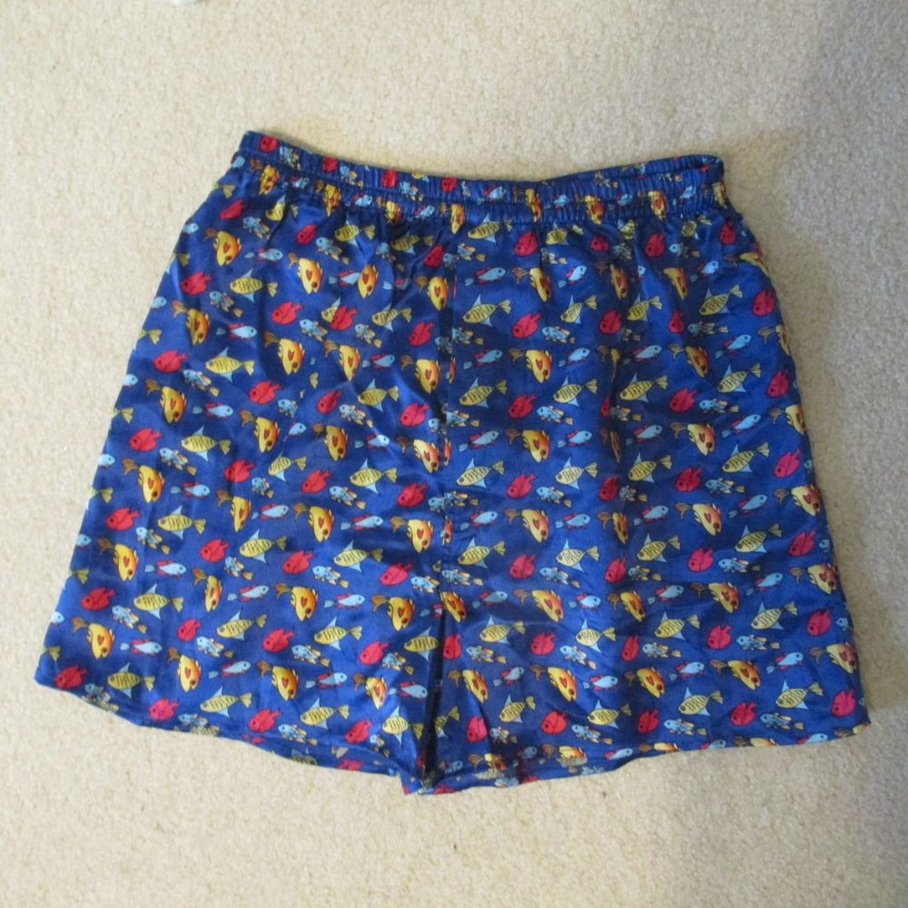 BASIC IMAGE BOY'S SIZE XL (14 / 16) BOXER SHORTS BLUE SILK FISH PRINT GIRL'S NWT